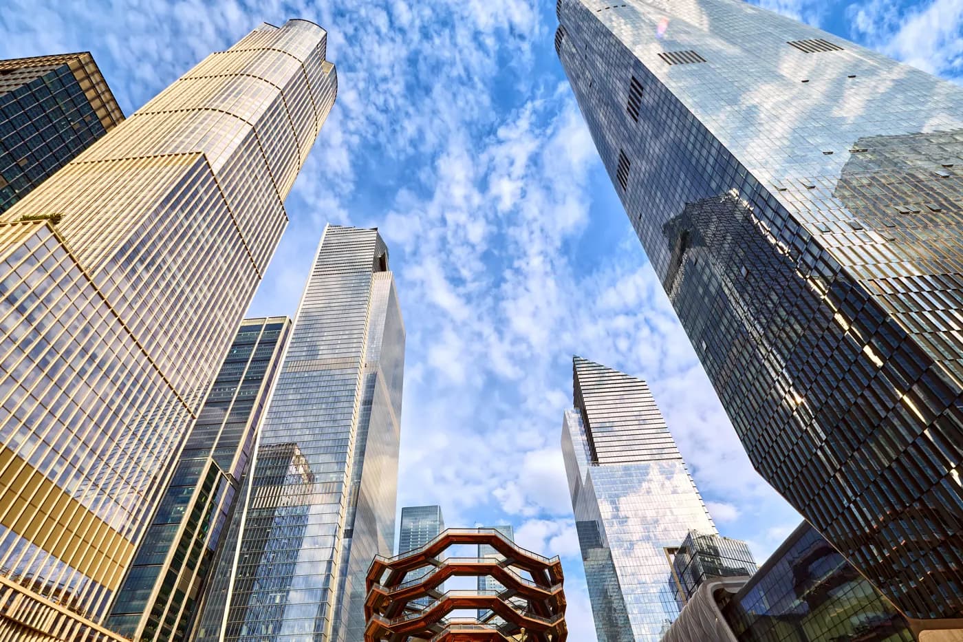 View of tall skyscrapers from below