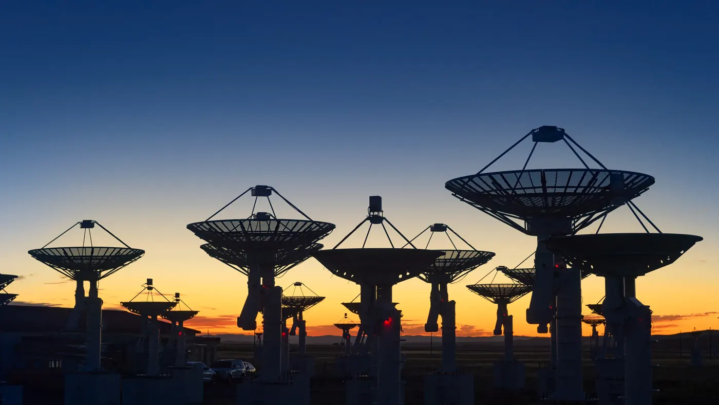 Observatory antenna in the sunset